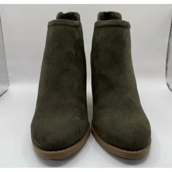 Joie Kayden Ankle Booties Women's Size 7.5 M Faux Suede Vegan Olive Chunky Heel - Picture 2 of 9